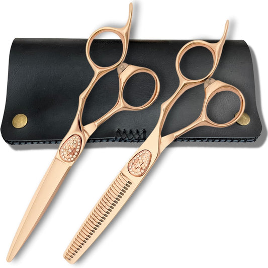 Gold Hair Scissors for Professional Hairdressers - 6 Inch Saki Shears Ikigai Gold Hair Shears - 440C Steel - Razor Sharp Cutting, Durable (Set of Hair Shears)