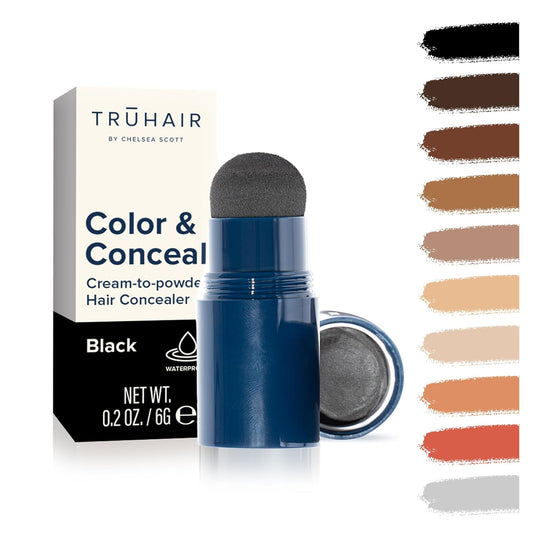 TRUHAIR Color & Conceal Waterproof Root Touch Up Hair Color Concealer - Hair Cover up for Gray Coverage and Hairline Filling - 11 Hair Colors Available (Black)