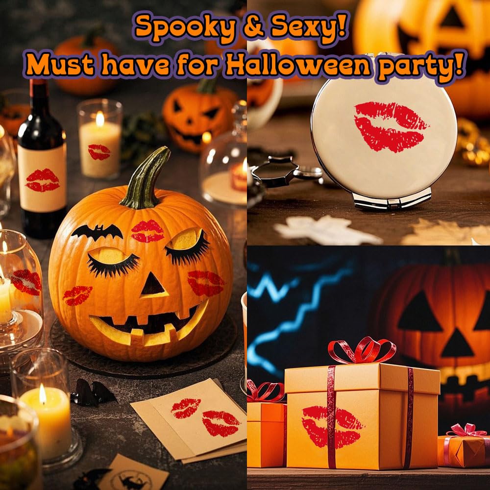 12 Sheets Kiss Tattoos Temporary Stickers, 108 Pcs Red Kiss Lip Print Waterproof Fake Tattoo for Women Girls Kids Face Body Halloween Valentine Gifts, Vampire Makeup, Party Favors, Decorations