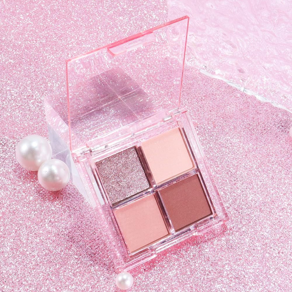 Eyeshadow Quads Blendable Glitter Matte Eyeshadow Palette,Purple Gold Nude Grapefruit Dark Brown Sparkly Four Eyeshadow Palette Makeup,Everyday Nature Long-Lasting Waterproof Women Girls Eyeshadow 2#