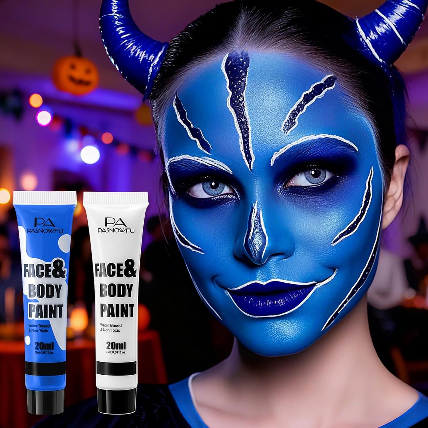 White and Blue Face Paint - Water-Based Non-Toxic Face Body Paint Kit for Smurf Mystique Character, Highly Pigmented Washable Painting for Halloween Cosplay SFX Makeup，Costume Parties