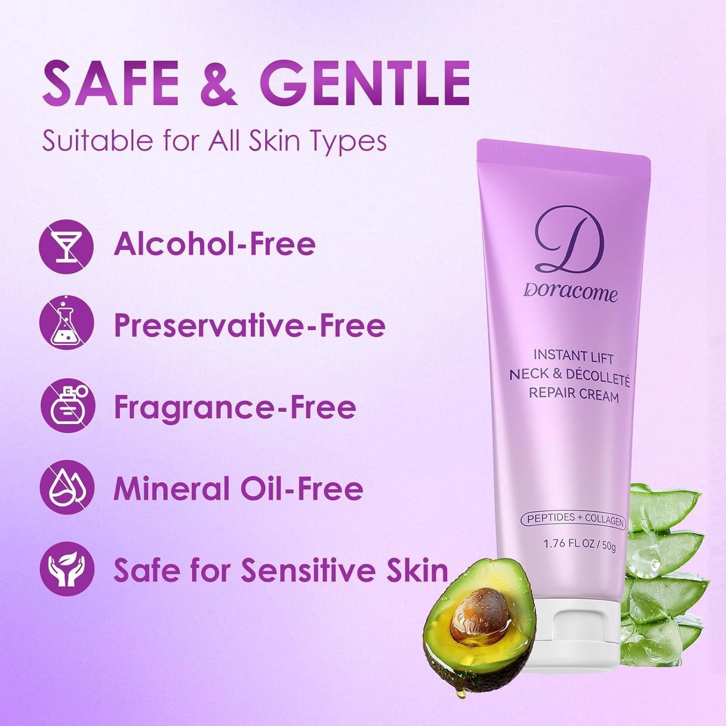 Retinol Neck Firming Cream – Neck Cream for Firming and Tightening, Skin Tightening Cream for Face, Tighten and Lift Neck Cream with Collagen & Hyaluronic Acid, Anti-Aging Moisturizer - 1.76 fl.oz