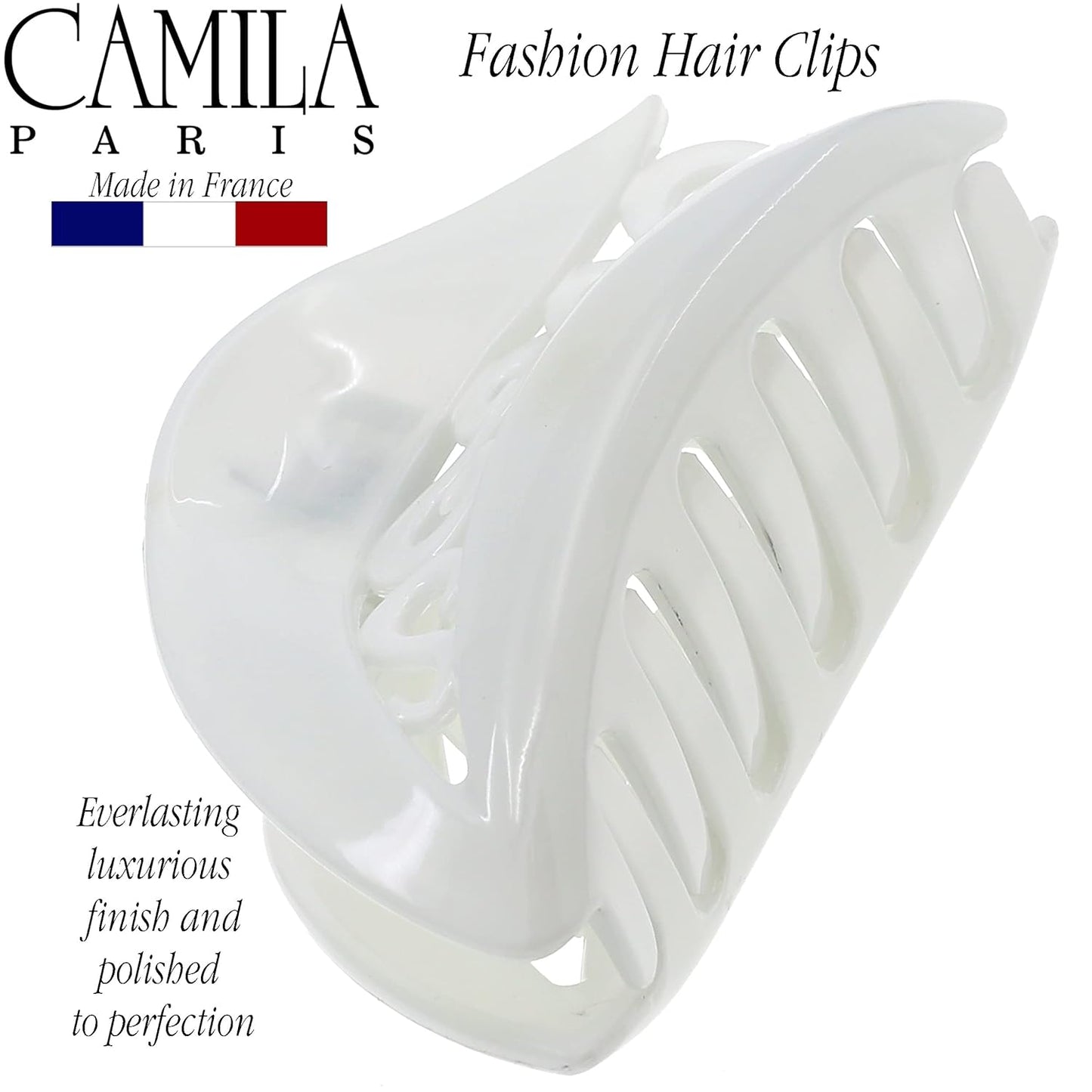 Camila Paris CP3213 French Hair Clip for Women for Thick Hair for Long Curly Wavy Hair, White, Girls Hair Claw Clips Jaw, Styling Big Claw Clip for Thick Hair, Strong Hold No Slip Grip, Made in France