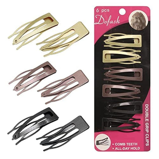 Dofash Double Grips Hair Clips Hair Barrettes Snap Clips Metal Accessories (Black, Brown, Gold)