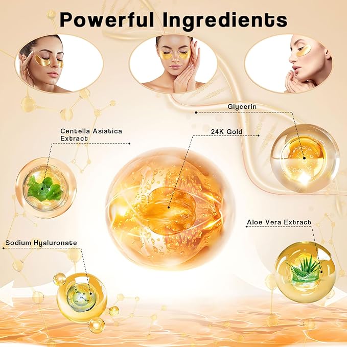 24K Gold Eye Mask (120PCS) – Gold Eye Patches for Puffy Eyes & Dark Circles, 24K Gold Under Eye Masks for Dark Circles and Puffiness, Eye Gel Pads w/Collagen,