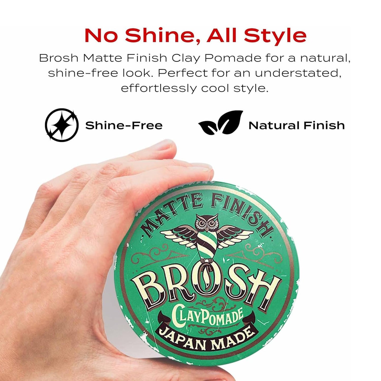 BROSH Matte Finish Clay Pomade with Medium Hold & Natural Finish, Lightweight Water-Based Hair Styling Paste for Men, 4 Oz