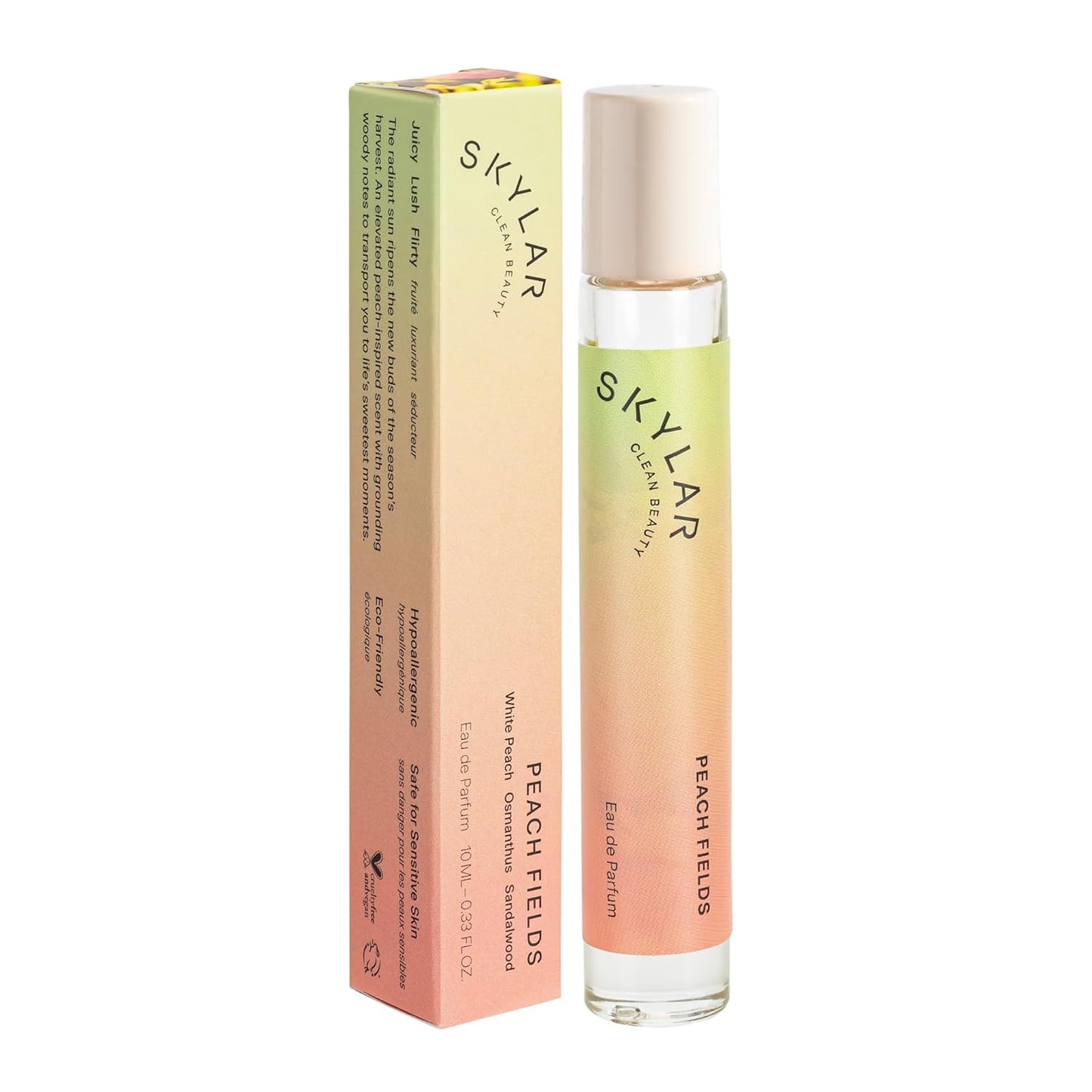 Skylar Peach Fields Eau de Parfum - Hypoallergenic & Clean Perfume for Women & Men, Vegan & Safe for Sensitive Skin - Sweet Perfume with Notes of Mandarin, Grapefruit, Peach - 10mL /0.33 Fl oz