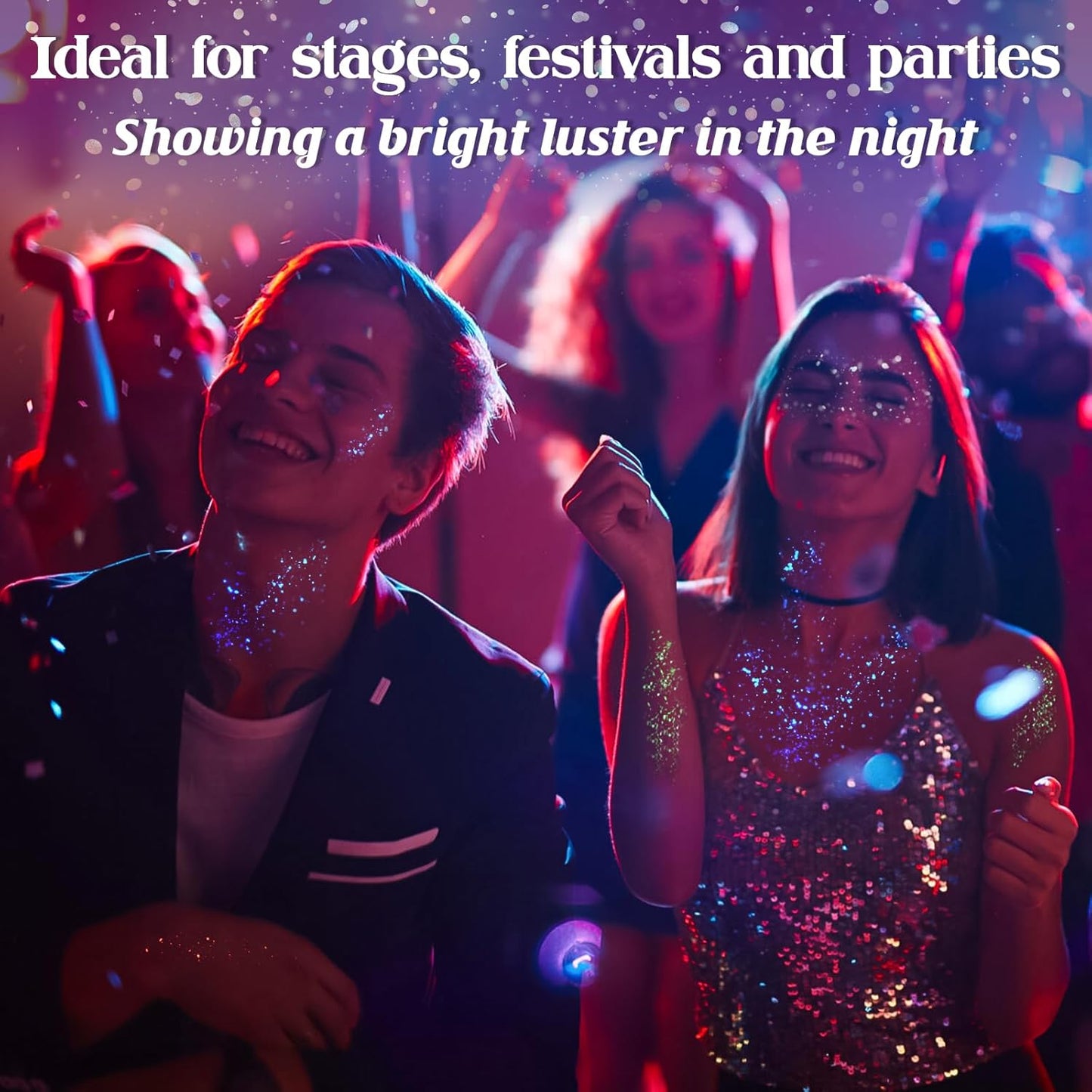 12 Colors Makeup Body Glitter Gel and Face Glitter Gel, Glow in The Dark for Hair and Eyeshadow, UV Black Light for Raves Festivals, Makeup for Women and Kids