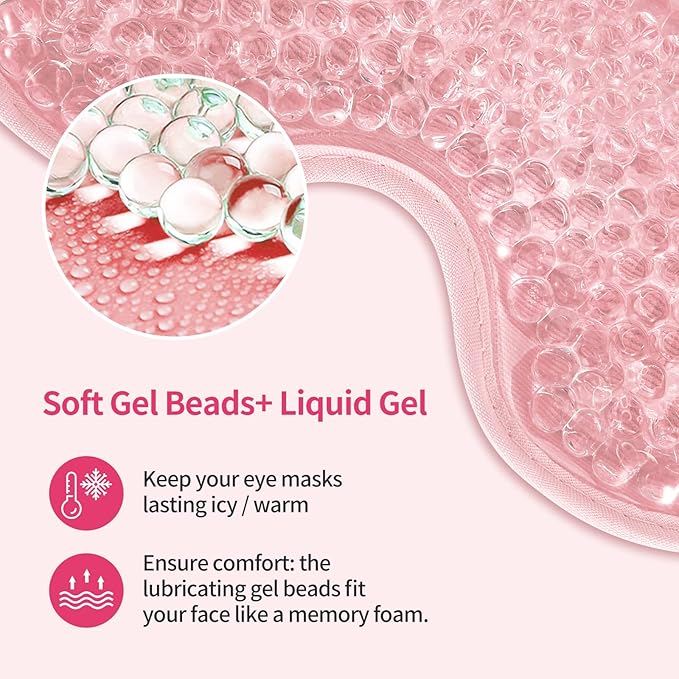 2PCS Reusable Hot Cold Therapy Gel Eye Mask for Puffiness, Dark Circles, Eye Bags, Dry Eyes, Headaches, Migraines, Stress Relief - Cooling Gel Bead Compress (Pink)