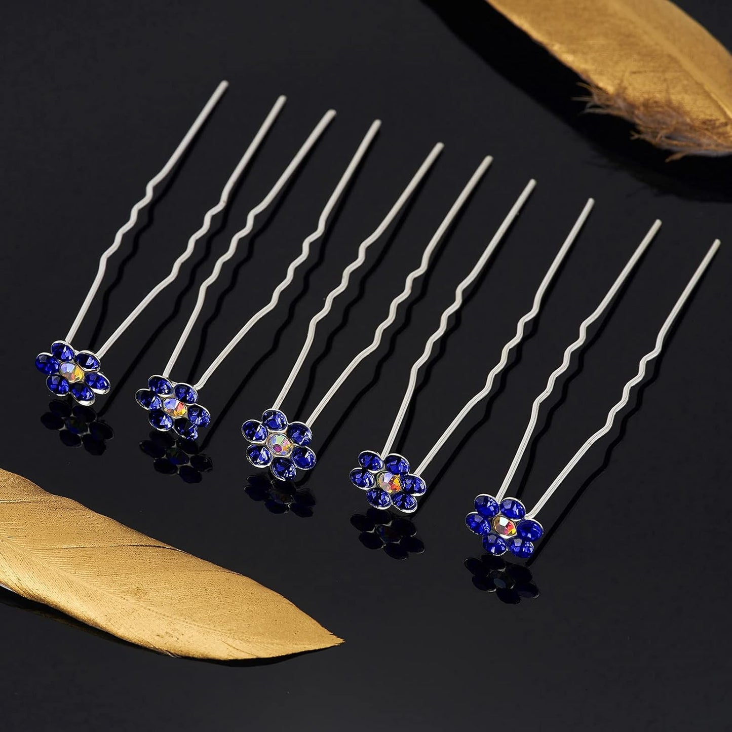 20 Pack (Navy) Crystal Flower Hair Pins Rhinestone Hair Clips for Bridal Wedding Women Hair Jewelry Accessories, with Clear Container