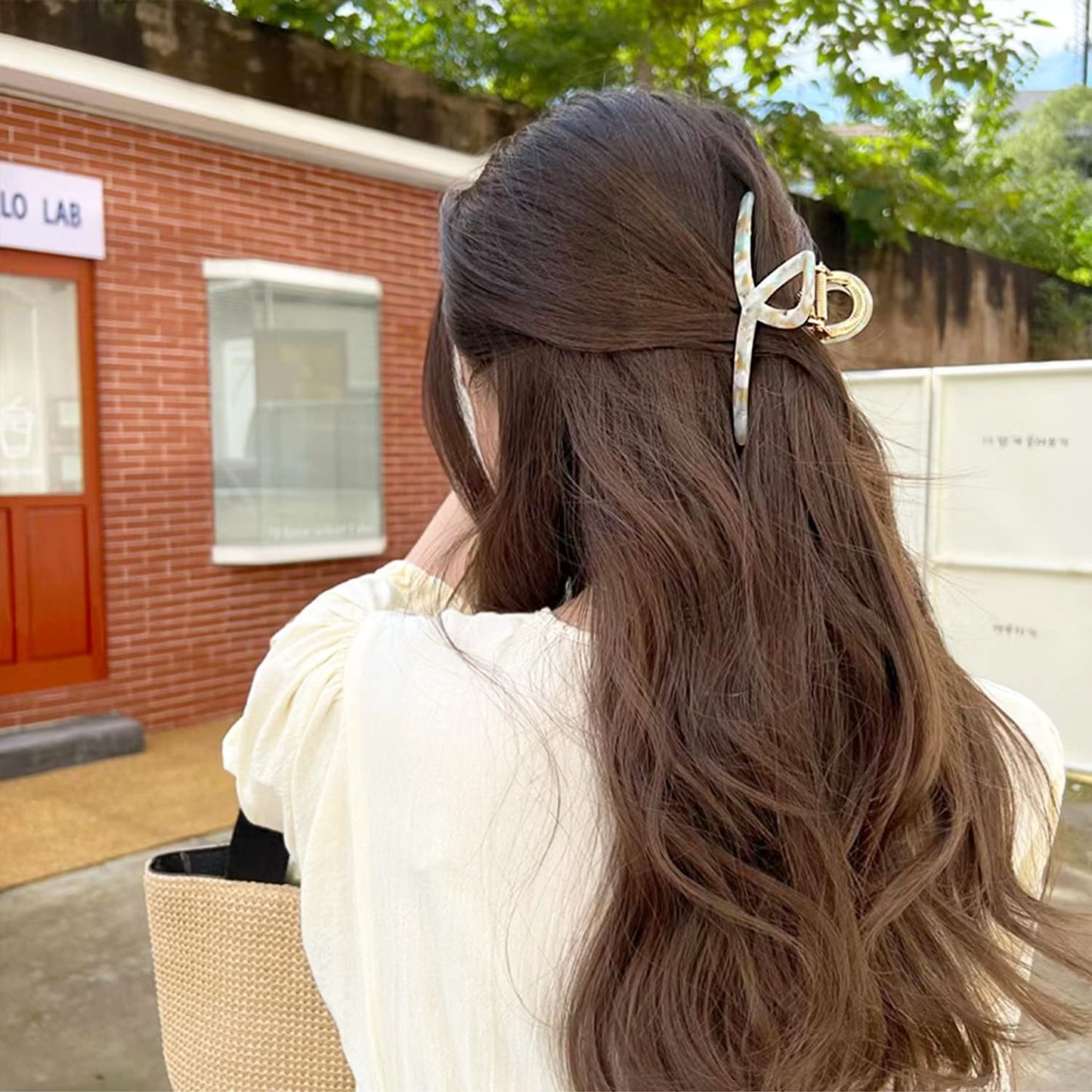 FAELBATY Hair Clip, Large Acetate Metal Claw Clip for Women, 4.7" Butterfly Hair Clips for Girls, Hair Accessories for Long Thick Hair (Mixed Green, 1 Count)