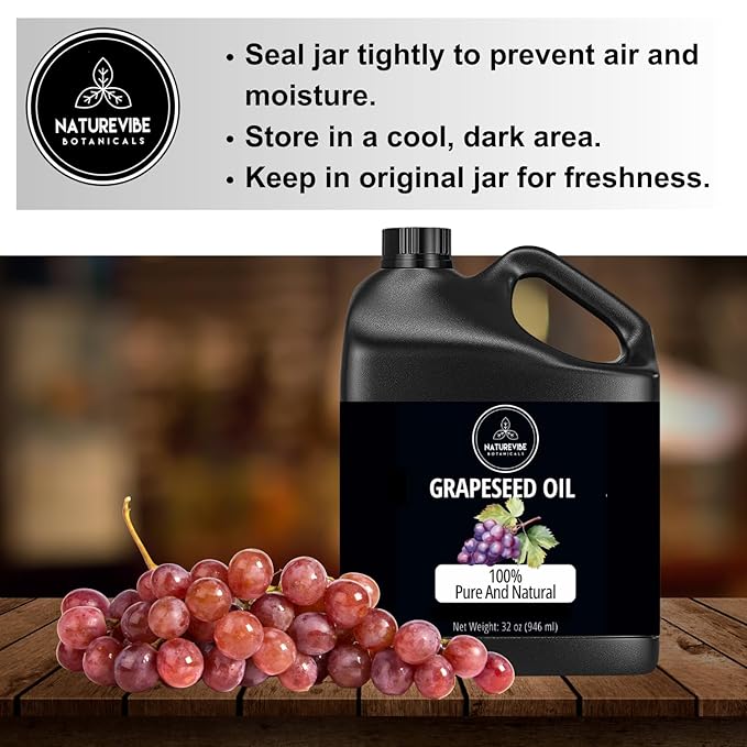 Naturevibe Botanicals Grapeseed Oil 32 Ounces | 100% Pure and Natural | Great for Skin Care and Hair Care