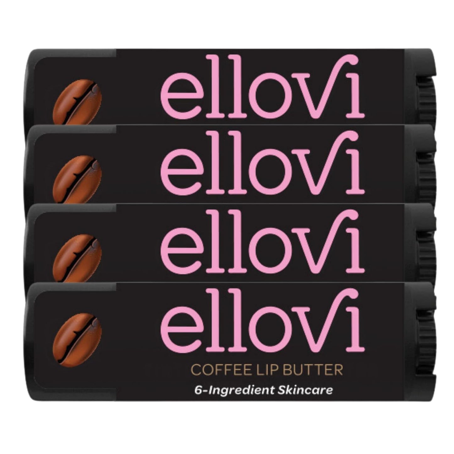 Ellovi Natural Lip Butter Lip Balm - Coffee - Pure Enough to Eat - Made With Just 6 Vegan Ingredients - 100% Natural & Organic Moisturizing Lip Care for All Day Hydration (4-Pack)