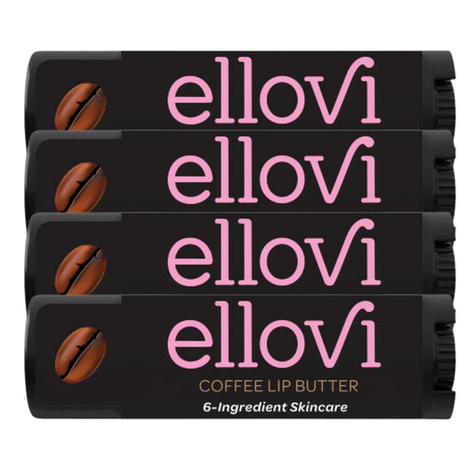Ellovi Natural Lip Butter Lip Balm - Coffee - Pure Enough to Eat - Made With Just 6 Vegan Ingredients - 100% Natural & Organic Moisturizing Lip Care for All Day Hydration (4-Pack)