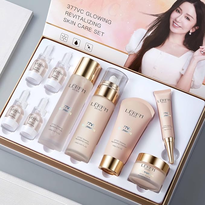 Skin Care Set 9 in 1 Facial Cleanser, Toner, Serum, Face Lotion, Cream & Eye Cream – Hydrating, Anti-Aging &Brightening Daily Routine for Glowing Skin