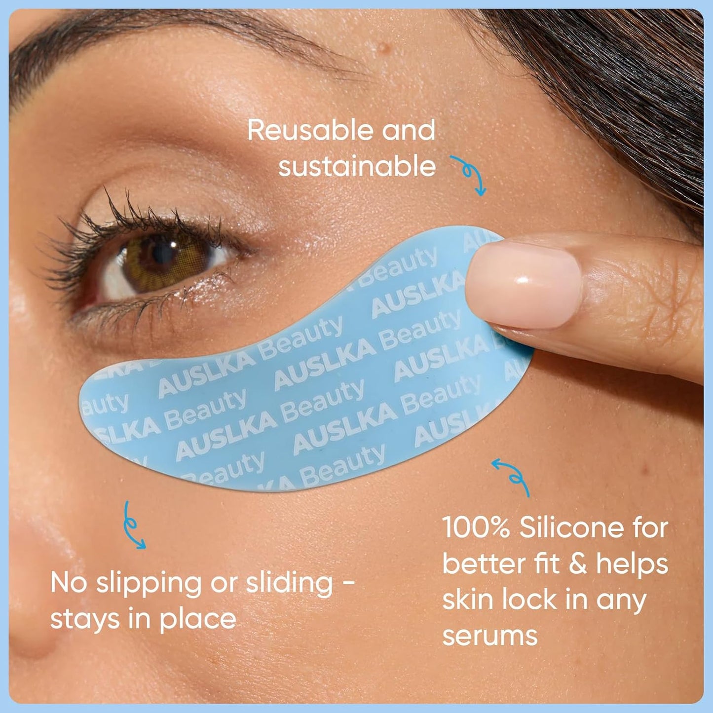 AUSLKA Reusable Under Eye Patches-3 Pairs, Silicone Reusable Eye Masks, Reusable Eye Wrinkle Patches, Silicone Eye&Face Mask for Fine Lines & Dark Circles, Storage Tin Included