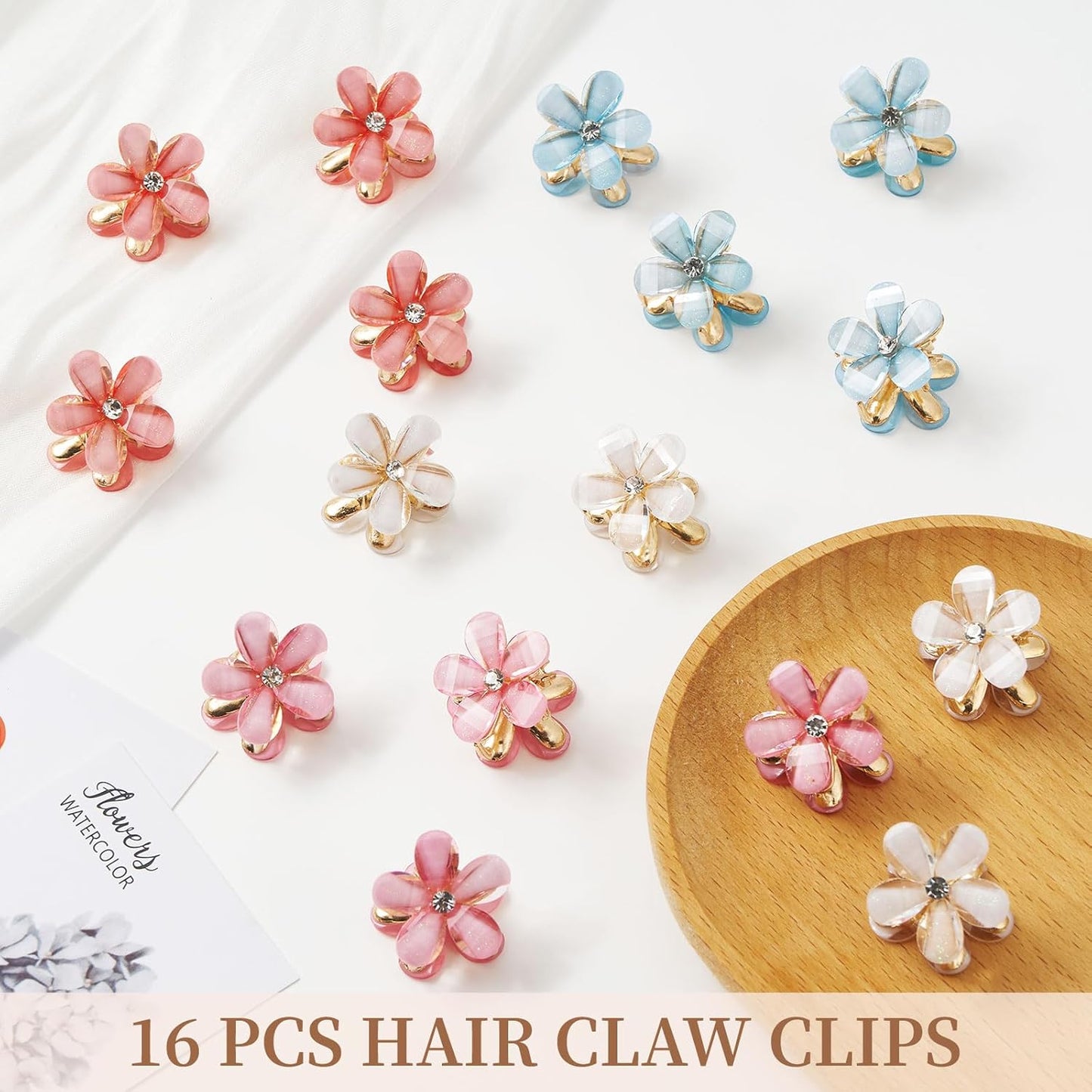 Small Flower Hair Clips for Women 16PCS Colourful Mini Crystal Flower Claw Clips for Thin/Thick Curly Hair Non Slip Bangs Pins(16PCS-Style 6)