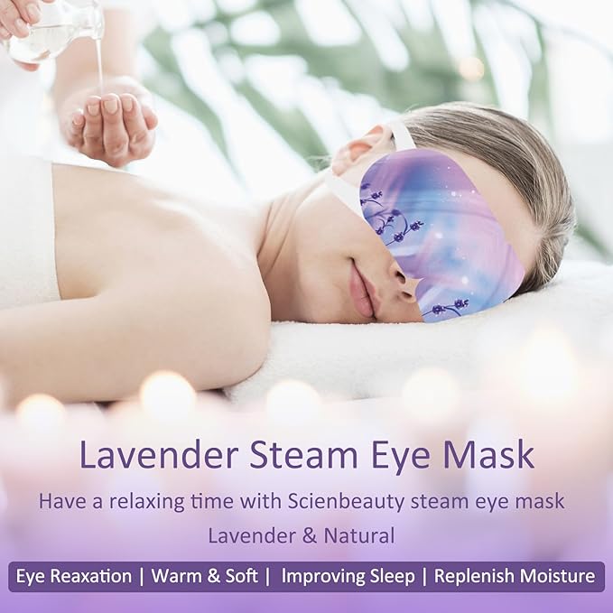 Scienbeauty Steam Eye Mask 20 Packs Lavender Heated Eye Mask Disposable Warm Eye Compress for Dry Eyes,Self Heating Moist Heated Eye Masks SPA Warm Eye Mask for Dark Circles,Puffy Eyes,Eye Fatigue