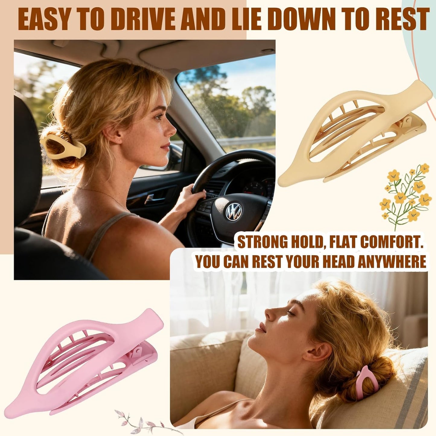 Flat Hair Clips for Women - 6 PCS French Flat Claw Clips Medium Hair Clips for Girls Large Hair Claw Clips for Thick or Thin Hair Strong Hold No Slip Hair Accessories for women (Light Colorful)