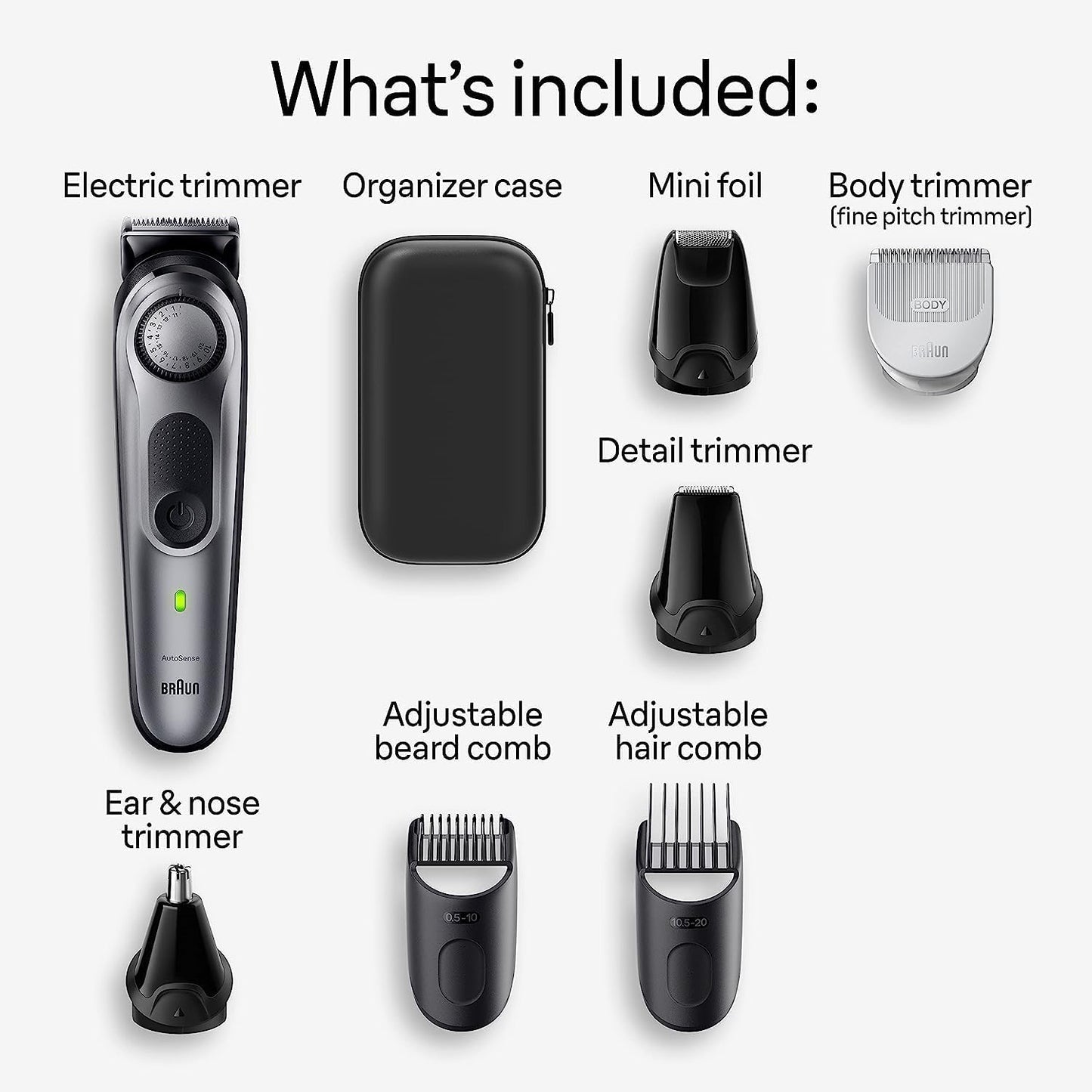 Braun All-in-One Style Kit Series 7 7410, 8-in-1 Trimmer for Men with Beard Trimmer, Body Trimmer for Manscaping, Hair Clippers & More, Sharpest Blade, 40 Length Settings, Waterproof