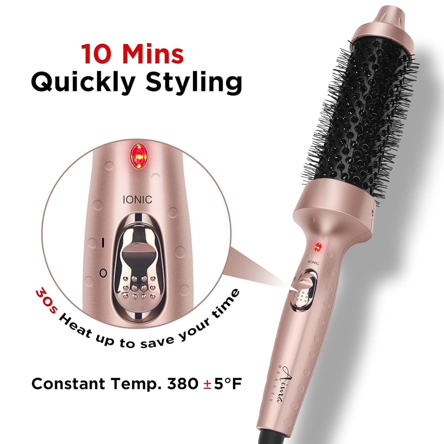 Aima Beauty Hot Brush, 1.3"/35mm Heated Curling Brush Makes Hair Smoother, Softer, Thermal Brush Get Natural Curls, Easy to Use, 30S Fast Heating, Dual Voltage & 60 Mins Auto-Off, Gold