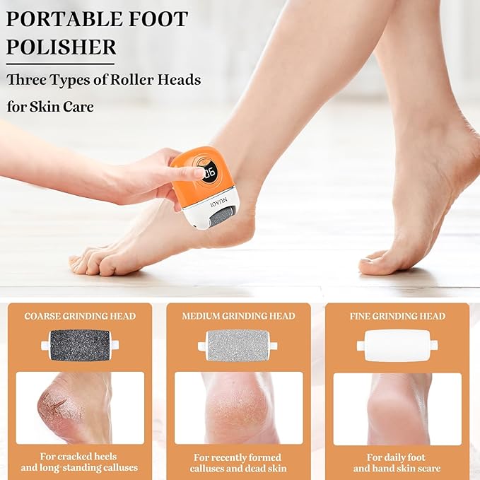 Electric Callus Remover Foot File - Rechargeable Callus Remover Pedicure Tools for Feet Foot Scrubber File Foot Care Grinder with 3 Grinding Heads 2 Speeds for Men Women Dry Callus Dead Skin (Orange)