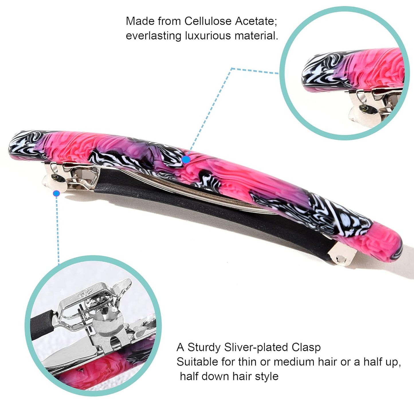 Fsmiling Small Hair Barrettes for Women, 4pcs Tortoise Acetate Automatic Clips for Thin Hair