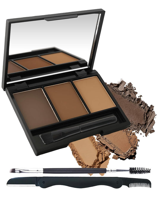 Eyebrow Powder Kit,3 Color Dark Medium Light Brown Eye Brow Powder Palette with Razor Brush, Long Lasting Waterproof Brow Filler Fill & Sculpt Full Eyebrows, Thanksgiving Makeup Gift Set for Women-01