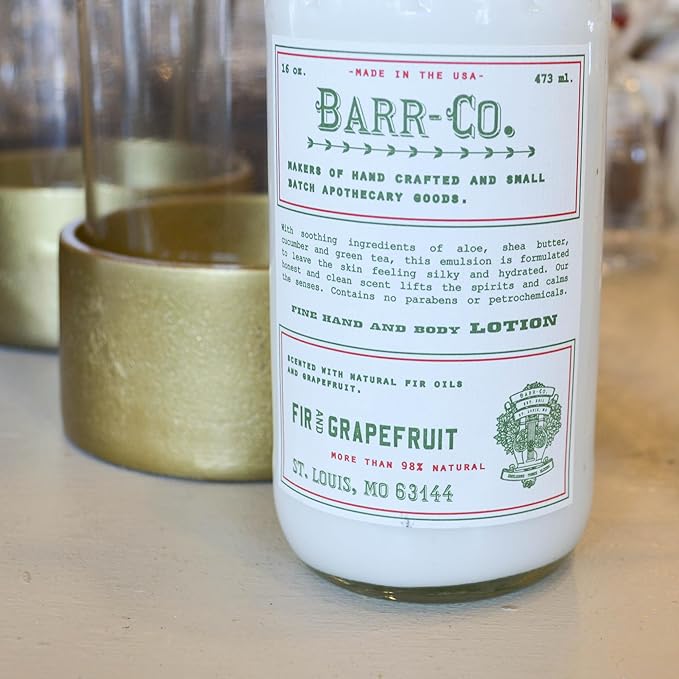 BARR-CO. Fir & Grapefruit Scent Shea Butter Lotion for Dry Skin, Bright Grapefruit and Cooling Balsam, Shea Moisturizing Lotion for Sensitive Skin, 16 fl oz