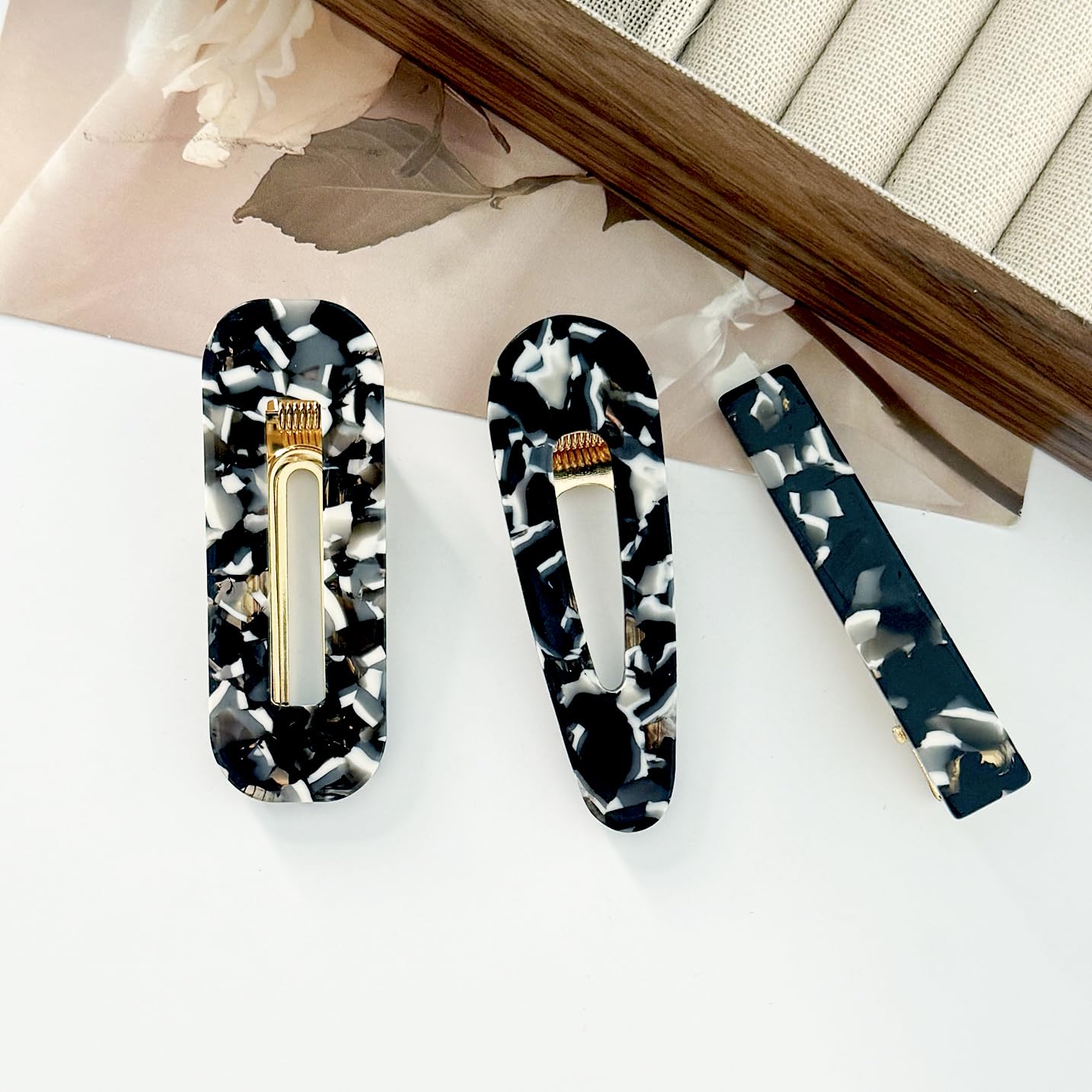 12 Pieces Acrylic Resin Marble Hair Clips Set, Decorative Pearls Hair Barrettes Sweet Decorative Bobby Pins Hairpin Headwear Hair Accessories Headwear for Women and Girls…