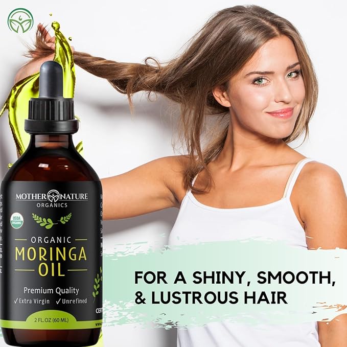 Moringa Oil - USDA Certified Organic, 100% Pure, Cold Pressed & Unrefined Gluten Free Oil (2oz) - Natural Moisturizer for Skin, Face, Body & Hair - Non-GMO & Vegan