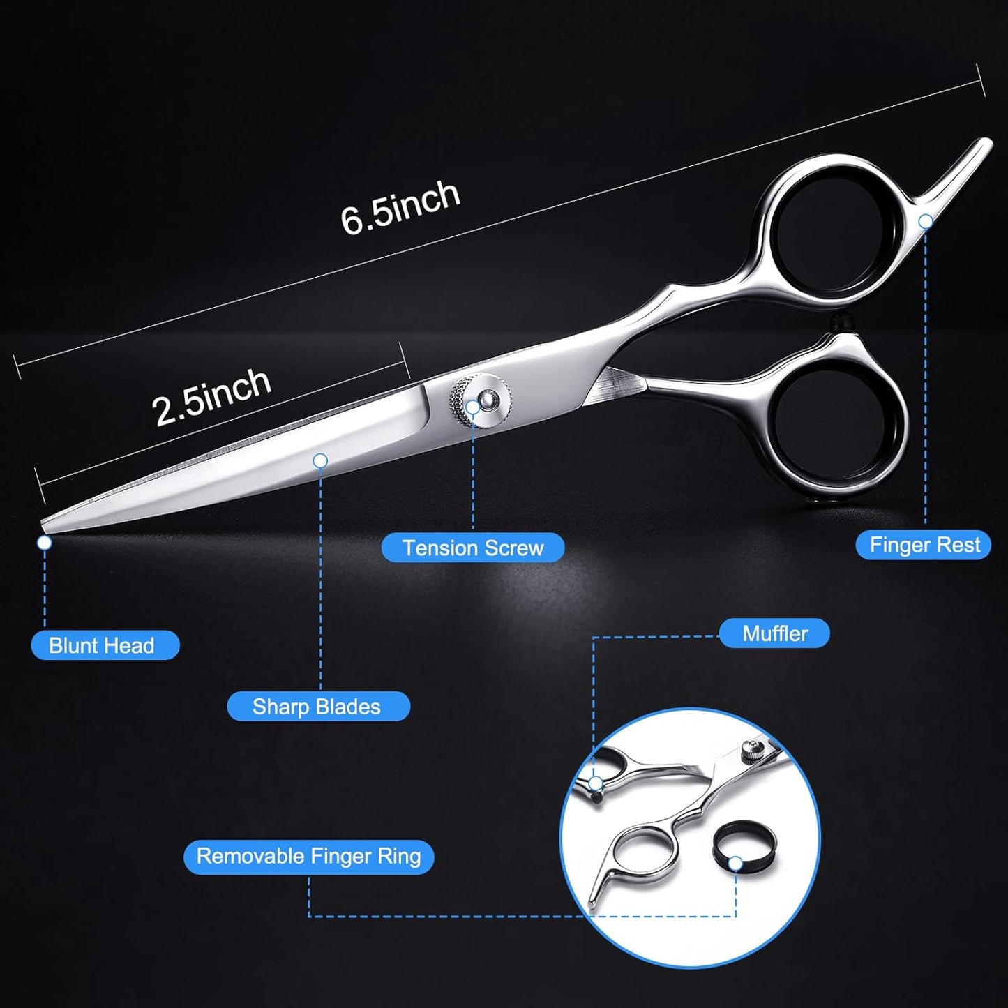 Hair Cutting Scissors, 6.5" Stainless Steel Barber Haircut Shears for Men/Woman, Professional Trimming Scissors Kit for Salon and Home Use, Sharp Edge for Precise Cutting