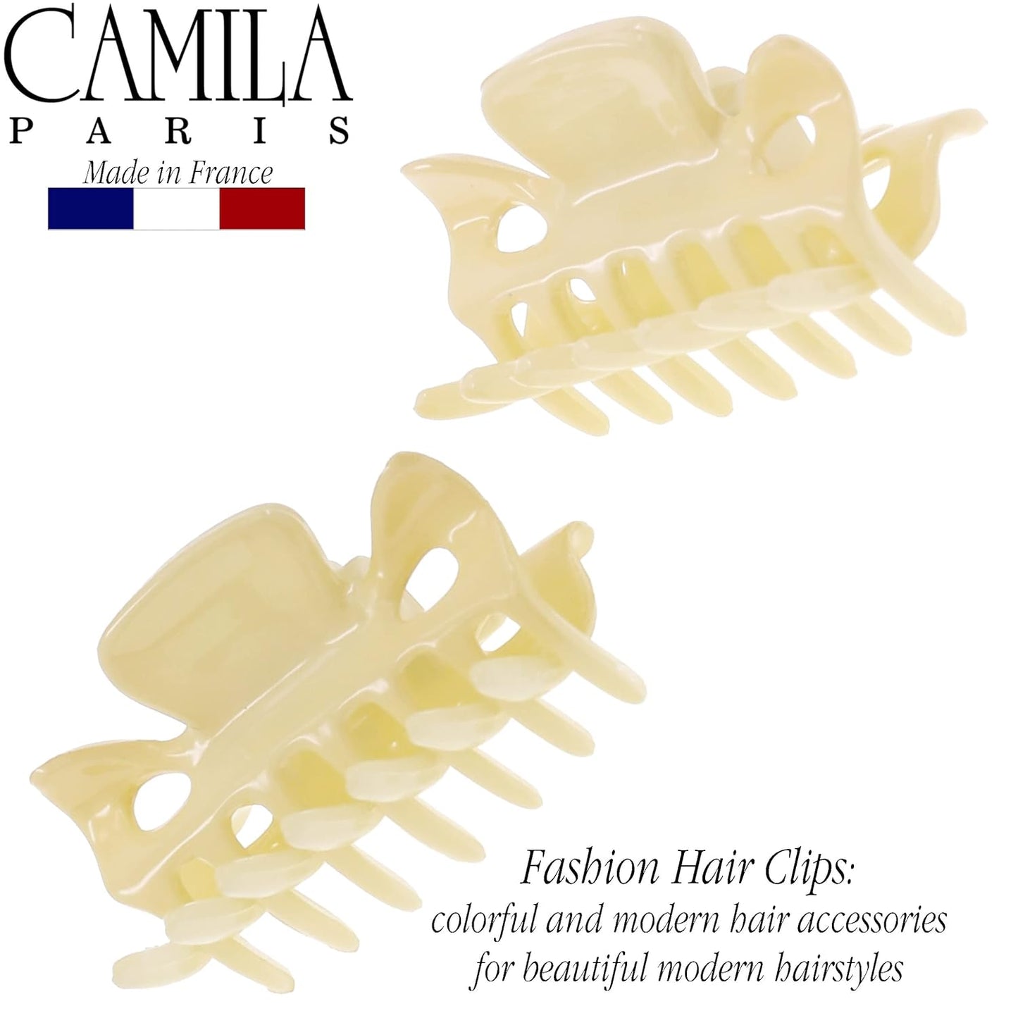 Camila Paris CP3512 French Hair Clip for Women, 1.5 inch Set of 2 Cream Girls Hair Claw Clips Jaw Fashion Durable Styling Hair Accessories for Women, Strong Hold No Slip Grip, Made in France