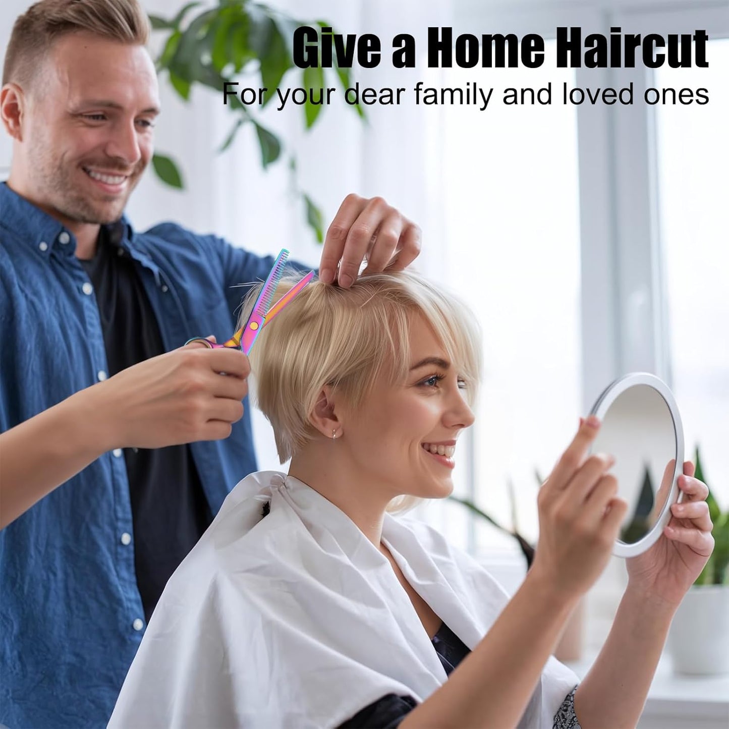 Hair Cutting Scissors Set, Professional Haircut Scissors Kit with Cutting Scissors Thinning Scissors for Barber/Salon/Home/Men/Women/Kids/Adults(Rainbow)