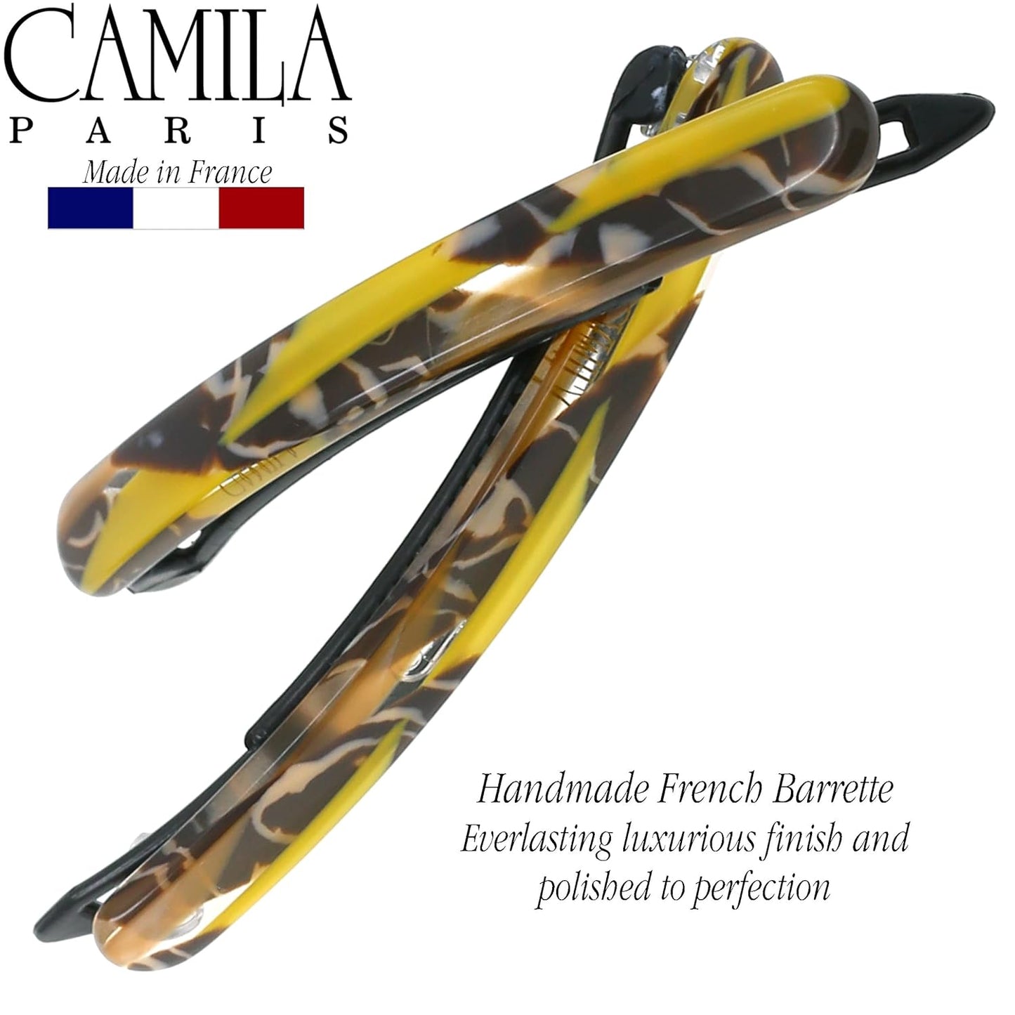 Camila Paris CP3374 French Hair Barrettes Clips for Women, Handmade, Girls Side Slide-in Barrette Clip, Hair Accessories for Women. Strong Hold No Slip Grip Fashion Durable Styling, Made in France