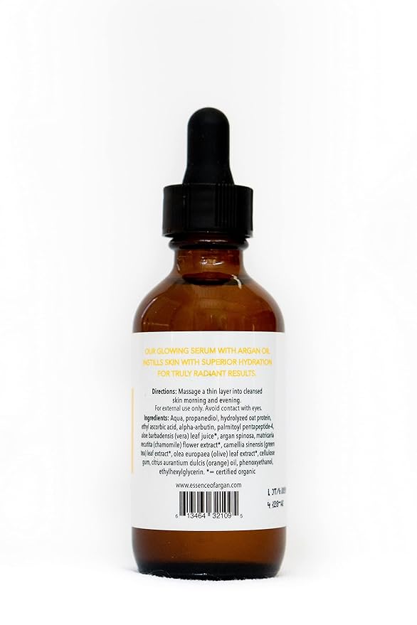 Essence of Argan Glow Face Serum Vitamin C with Alpha Arbutin Matrixyl & Oat Protein for a Firmer Radiant Skin Face Brightening (2 fl oz/60 ml)