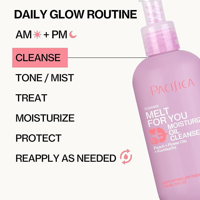 Pacifica Melt For You Facial Cleansing Oil – Hydrating Daily Face Wash & Makeup Remover Oil Cleanser for All Skin Types, Gentle Non-Comedogenic, Vegan, Clean Beauty, Dermatologist Tested 8 fl oz