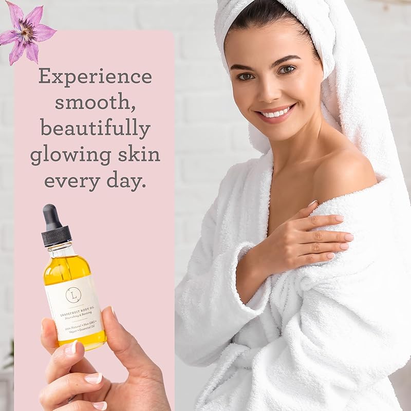 Lizush Grapefruit Body Oil - 2 oz Natural, Vegan, Non-GMO Moisturizing Bath Oil for Silky Skin with Premium Essential Oils - Handmade in the USA