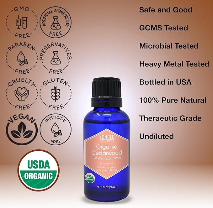 Organic, Cedarwood Essential Oil – 100% Pure, Cedarwood Oil, for Hair Growth, by Zongle Therapeutics, 1 OZ