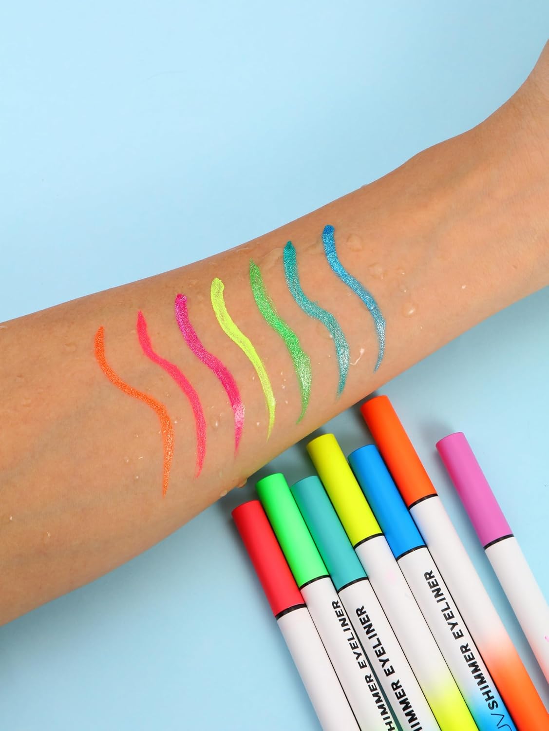 Metallic Neon Liquid Eyeliner, Glitter Neon Colored Eyeliners Pen, High Pigmented, Waterproof Smudge-Proof and Long-Lasting Metallic Eye Makeup for Halloween Christmas,Shimmer Blue