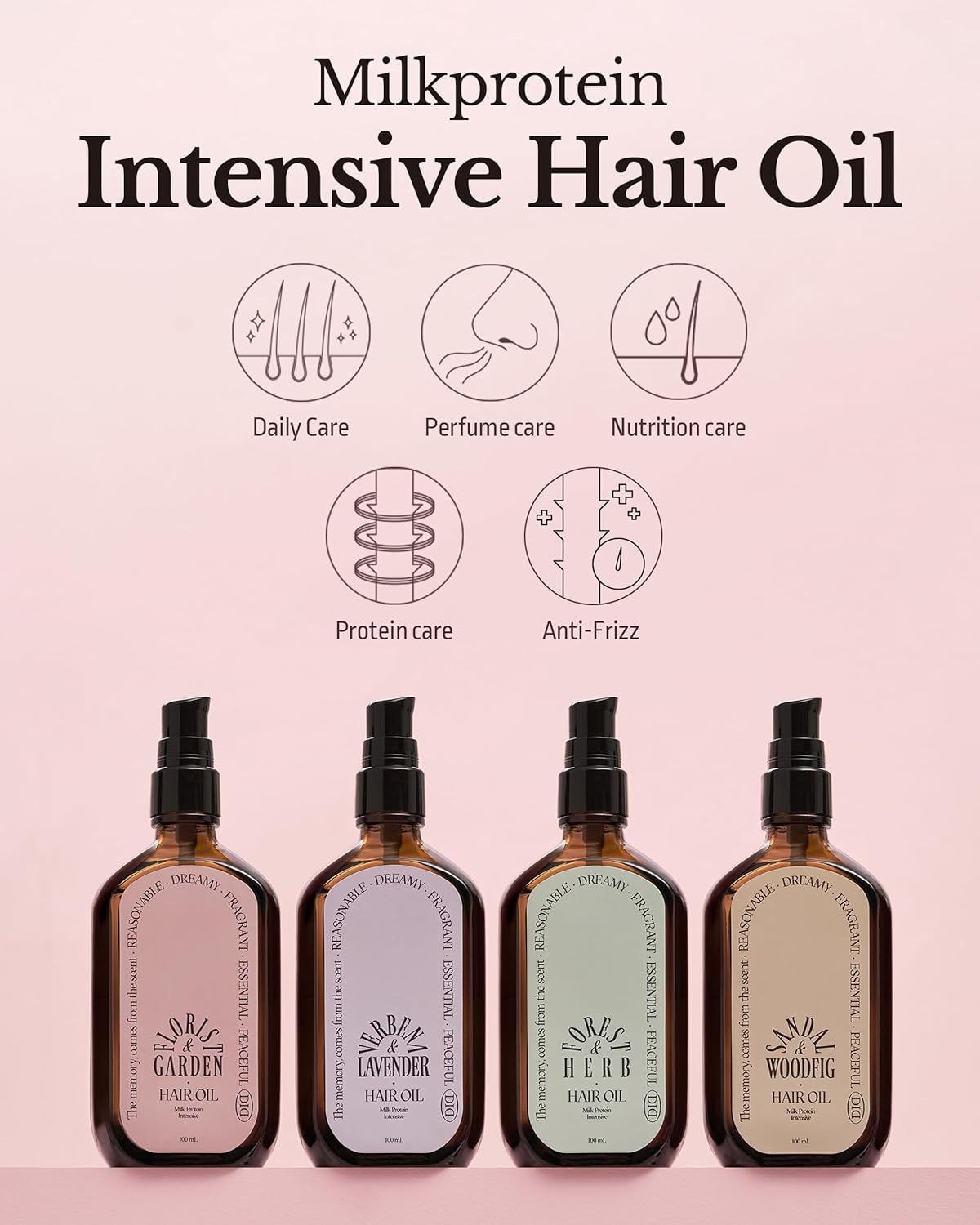 Milk Protein Intensive Perfume Hair Oil - Korean Anti Frizz Nourishing & Smoothing Hair Serum - Refreshing & Sweet Floral Scent - with 10,000ppm Argan Oil & 6 Plant-Based Oils, 3.38 fl.oz.