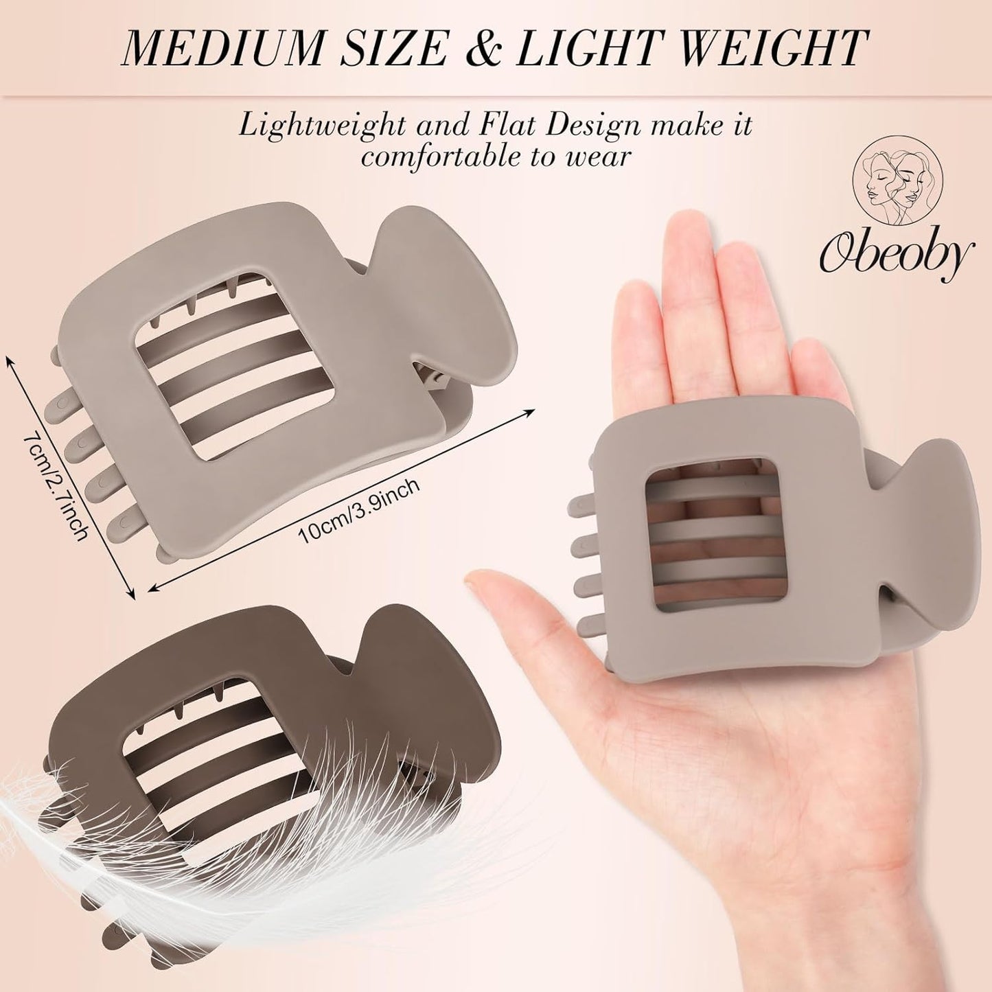 Obeoby 6 PCS Flat Claw Clips for Women, French Flat Hair Clips Large Hair Barrettes Accessories Stocking Stuffers Christmas Gifts (Neutral)