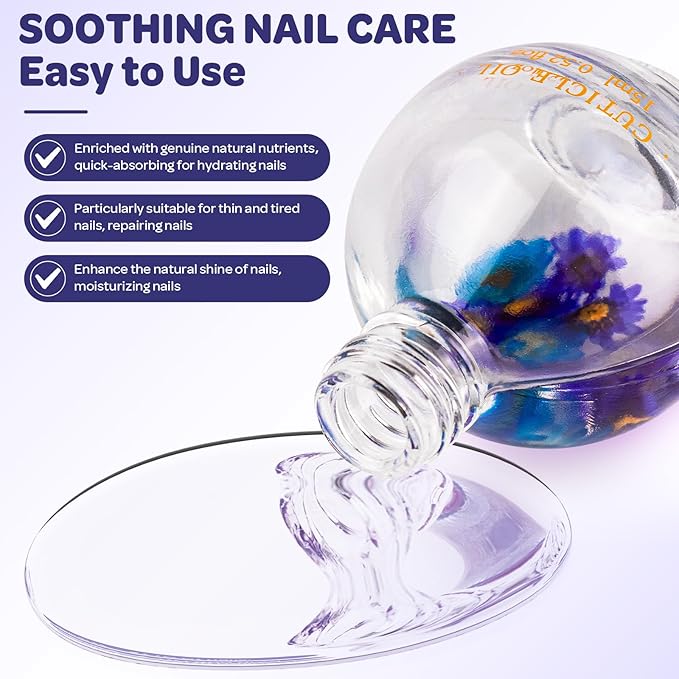 JIASHENG Cuticle Oil, Lavender Scented Cuticle Nail Oil Infused with Real Flowers, Hydrates, Moisturizes, Strengthens, Repairs, Revitalizing Cuticle Oils for Nails Damage Dry Cuticle, 15ml