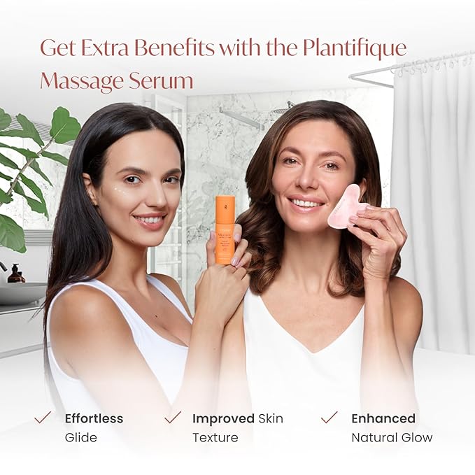 PLANTIFIQUE Rose Quartz Gua Sha Tool – Anti-Aging Face Massager & Jawline Shaper for Skincare Routine – Facial Massage & Skin Care Gift