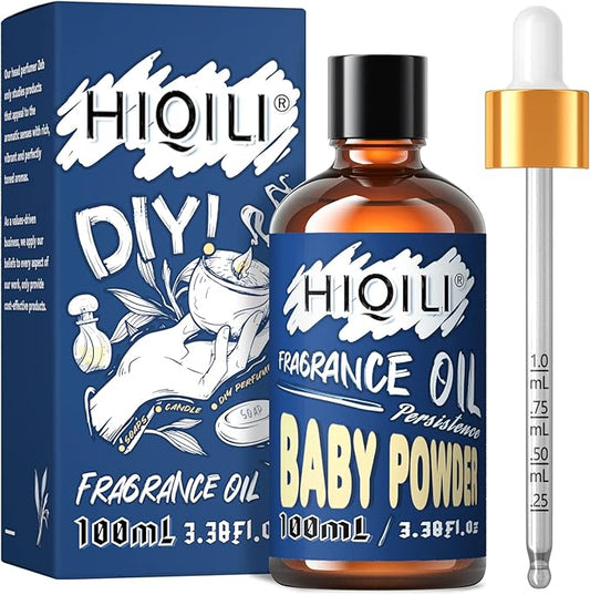 HIQILI Baby Powder Essential Oil - Refreshing Fragrance Oil for Diffuser, Candle Soap Perfume Lotion Making, Mild Home Scent, 3.38 Fl Oz Halloween Thanksgiving