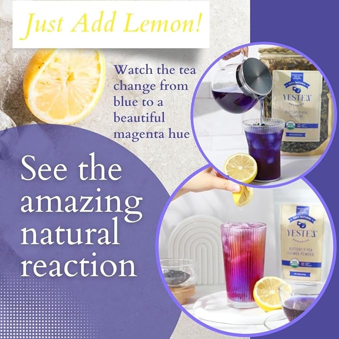 YESTEA 100% USDA Organic Butterfly Pea Flower 4.41 oz (375+ Cups) Small-Batch and Handpicked from Thailand - Non GMO Rich in Antioxidants, Caffeine Free, Vegan, and Gluten Free (4.41 Oz)