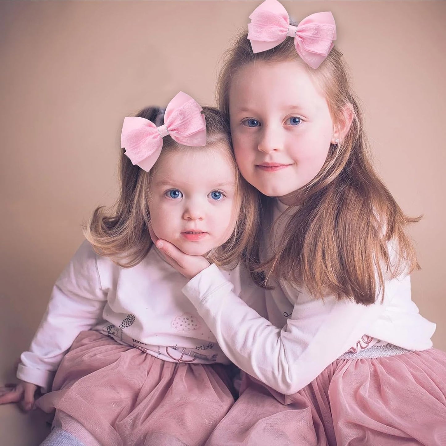 4-Inch Hair Bows Alligator Clips Delicate Lace Hair Accessories for Girls, Toddler, Kids and Women Daily Dress Up Birthday Wedding Christmas Occasions- Set of 2 (Pink)