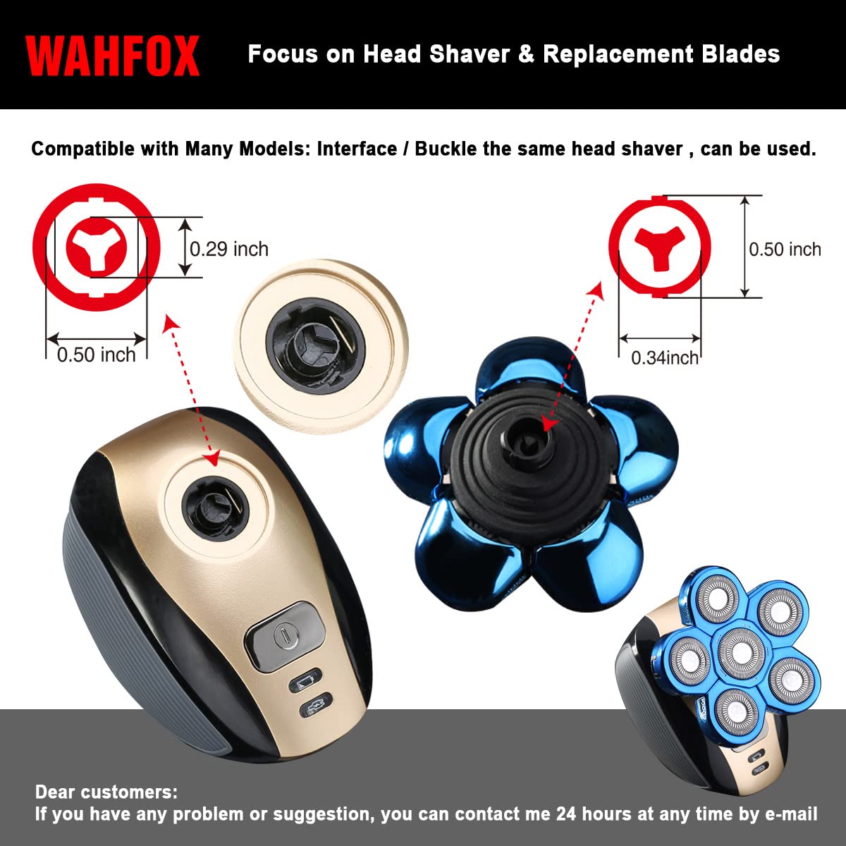 Universal Blue 6 Blades Shaver Replacement Heads for Head Shaver