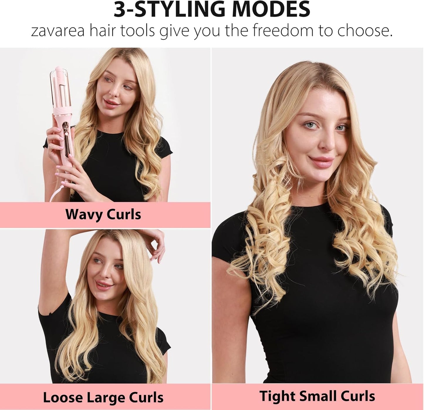 Zavarea Automatic Rotating Curling Iron for Long Hair - 1 Inch Curling Wand for Beach Waves & Loose Curls, Easy Hair Curler for Beginners, Anti-Scald & Frizz-Free, Dual Voltage for Travel