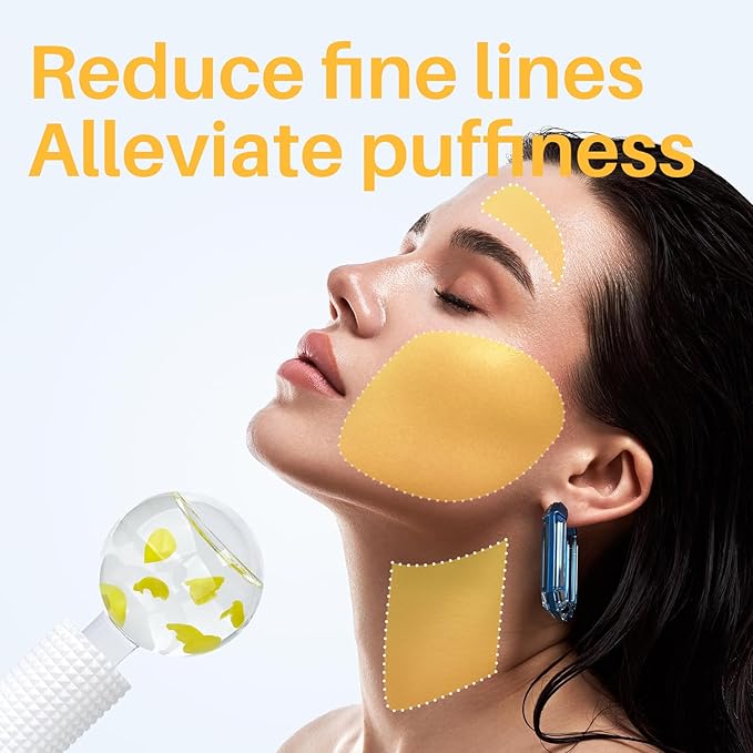 Ice Globes & Ice Roller for Face and Eyes - Facial Massage Tools for Skin Care, Reduce Wrinkles & Puffiness, Cooling Globes & Roller Ball for Glowing Skin (Yellow/2PCS)